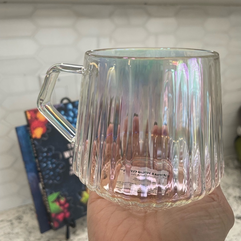 Starbucks 2024 Holiday Iridescent Glass Round Dome Pleated Glass Mug.NWT. Classy